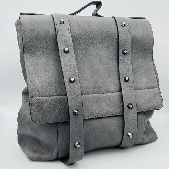 Moda Luxe Handbags - Moda Luxe Studded Backpack Gray Gunmetal Convertible Handbag Faux Leather